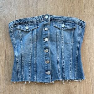 ZARA Light Blue Washed Denim Corset-Style Top